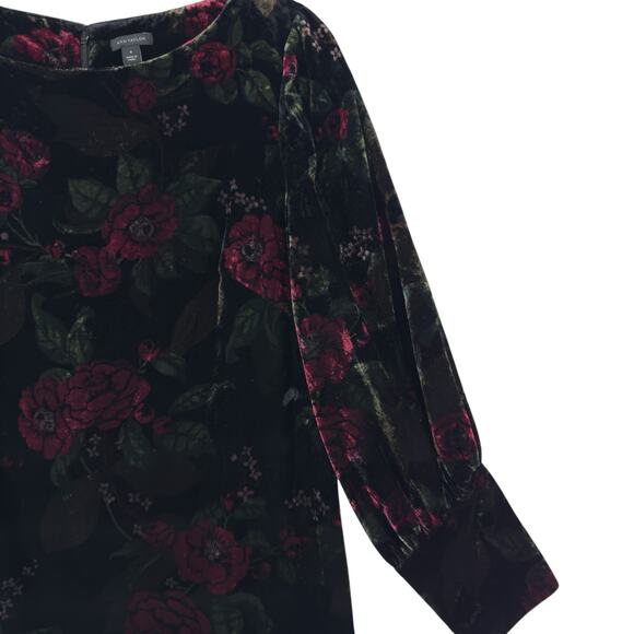 Ann Taylor Floral Gothic Mini Shift Dress Size 8 Long Sleeve Whimsigoth Velvet - Picture 2 of 9